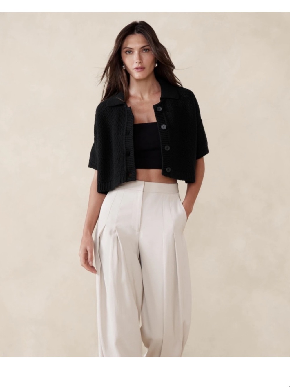 Banana Republic Black Cropped Button Cardigan